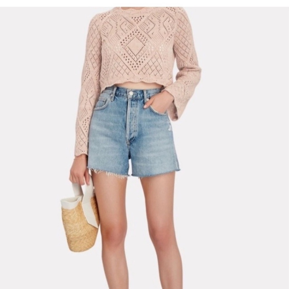 Ronny Kobo Crew Neck Long Sleeve Crop Top Sweater